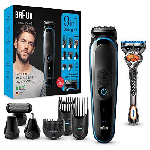 Braun MGK5280 Rifinitore 9-In-1 Nero/Blu, Regolabarba Uomo, Tagliacape...