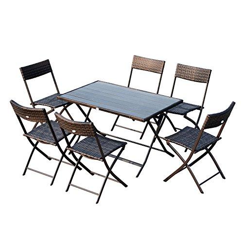 Outsunny Set Mobili 7pz Rattan Tavolo da Pranzo con 6 Sedie Pieghevoli...