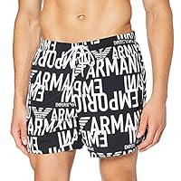 Emporio Armani Swimwear Boxer all Over Graphic Logo Swim Trunks, Nero,...